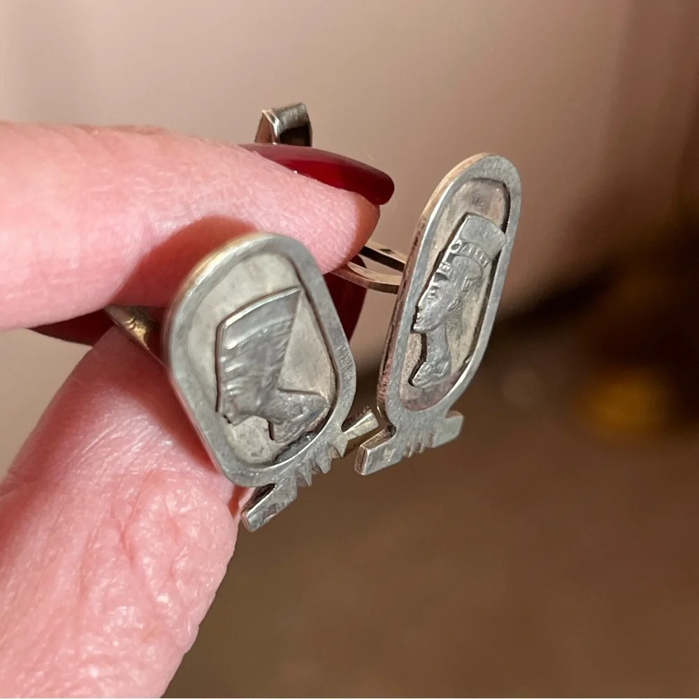 Antique Art Deco Victorian Egyptian Pharaoh Sterling silver Cufflinks